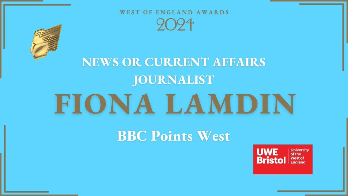 The winner of the News or Current Affairs Journalist award goes to the brilliant human journalist, @FionaLamdin @BBCBristol. A massive thank you to our category sponsor, @UWEBristol. #RTSWOE