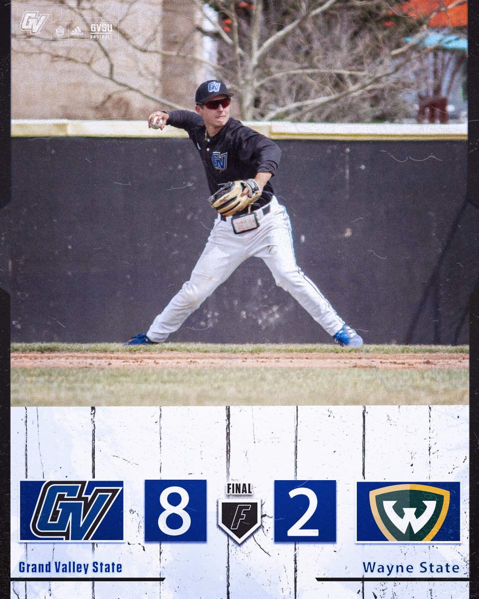 GV takes the season series (4-2) and weekend series (3-1) at Wayne State. Mike Riley was outstanding, yielding 2R on 7H with 4 strikeouts in 7 IP. Rydquist 3-4 (HR and 2B), 2 RBI and 3R...Schuman 3-4 with 2 RBI, Gulbrandsen 3-5 with an RBI...Guciardo 2-4.