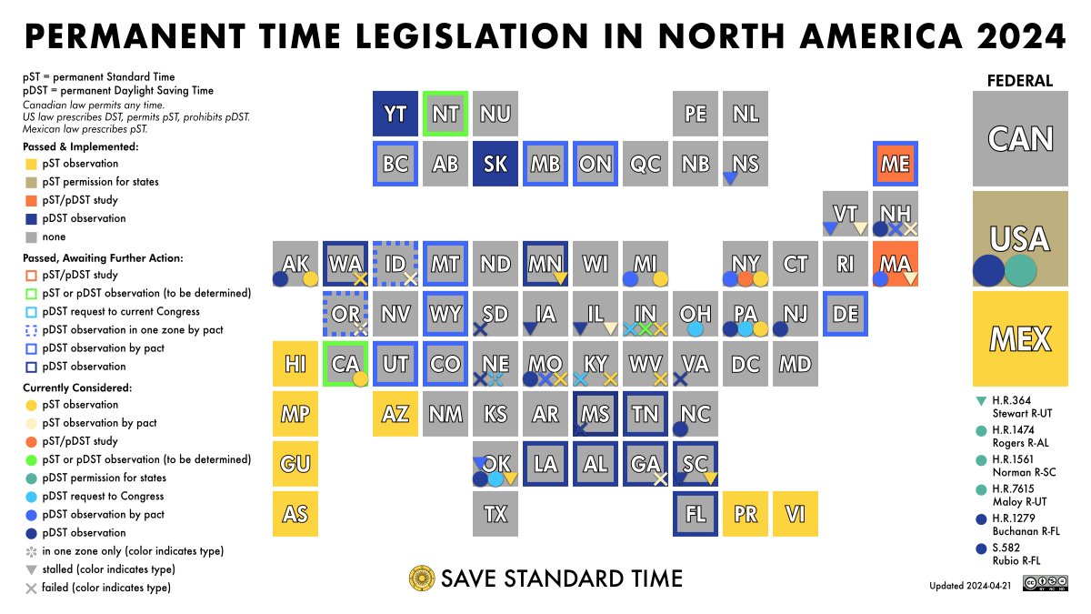 Our latest legislative tile map. More details are linked at: savestandardtime.com/current/