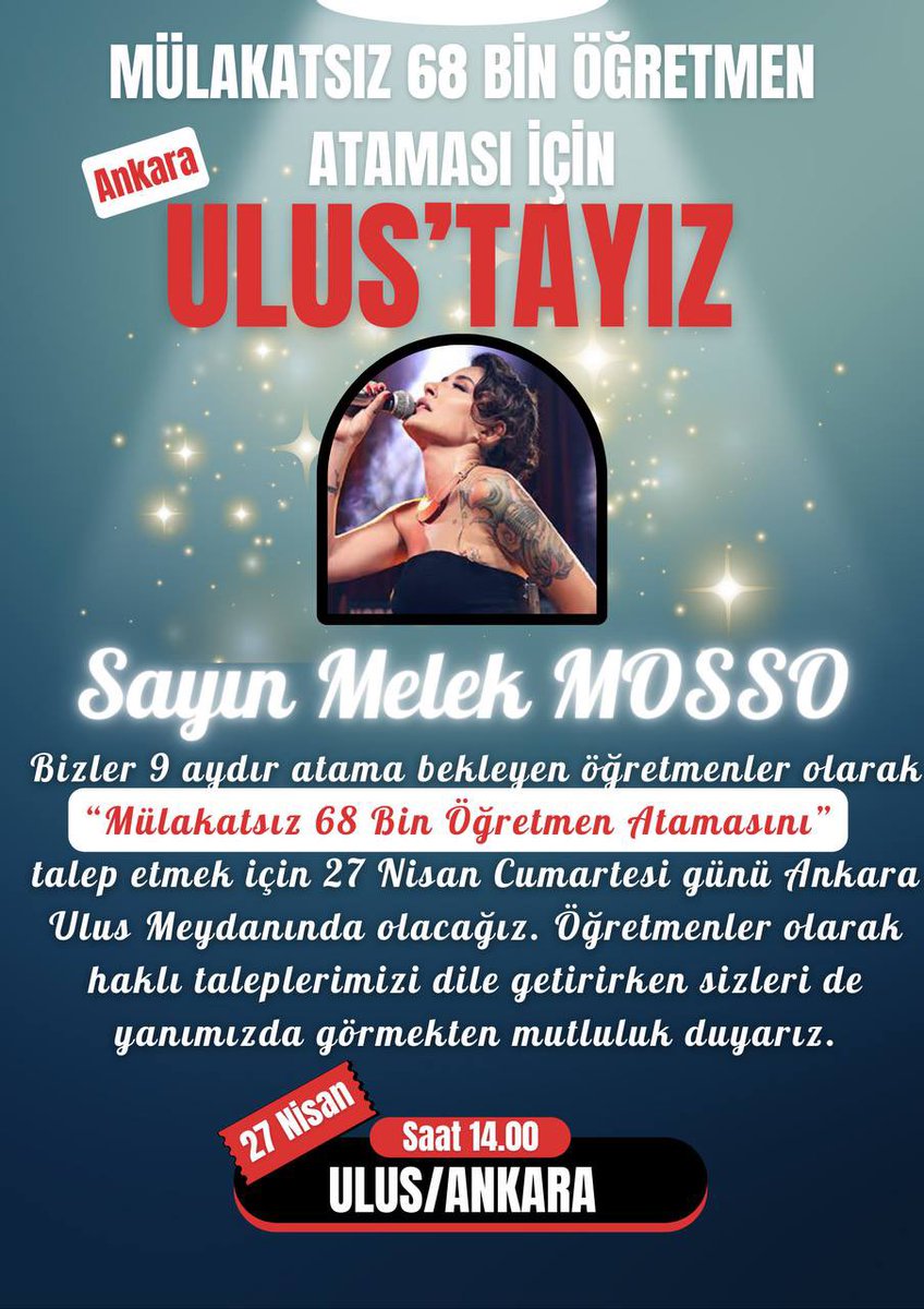 Sevgili   @MelekMosso  desteğinizi bekliyoruz. Bizi kırmayın #Ulusta81ildenÖğretmeneAtama