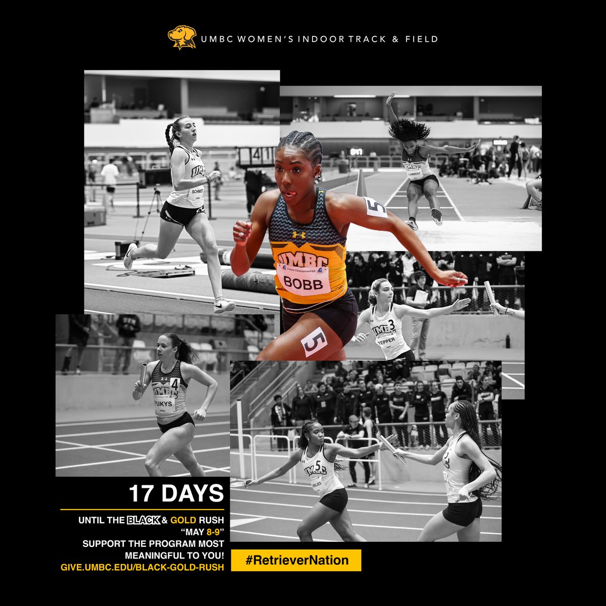 The Countdown is ON! We are just 17 days away from the @UMBC Black and Gold Rush! Be sure to support the program most important to you. We start the countdown with @umbcxctf