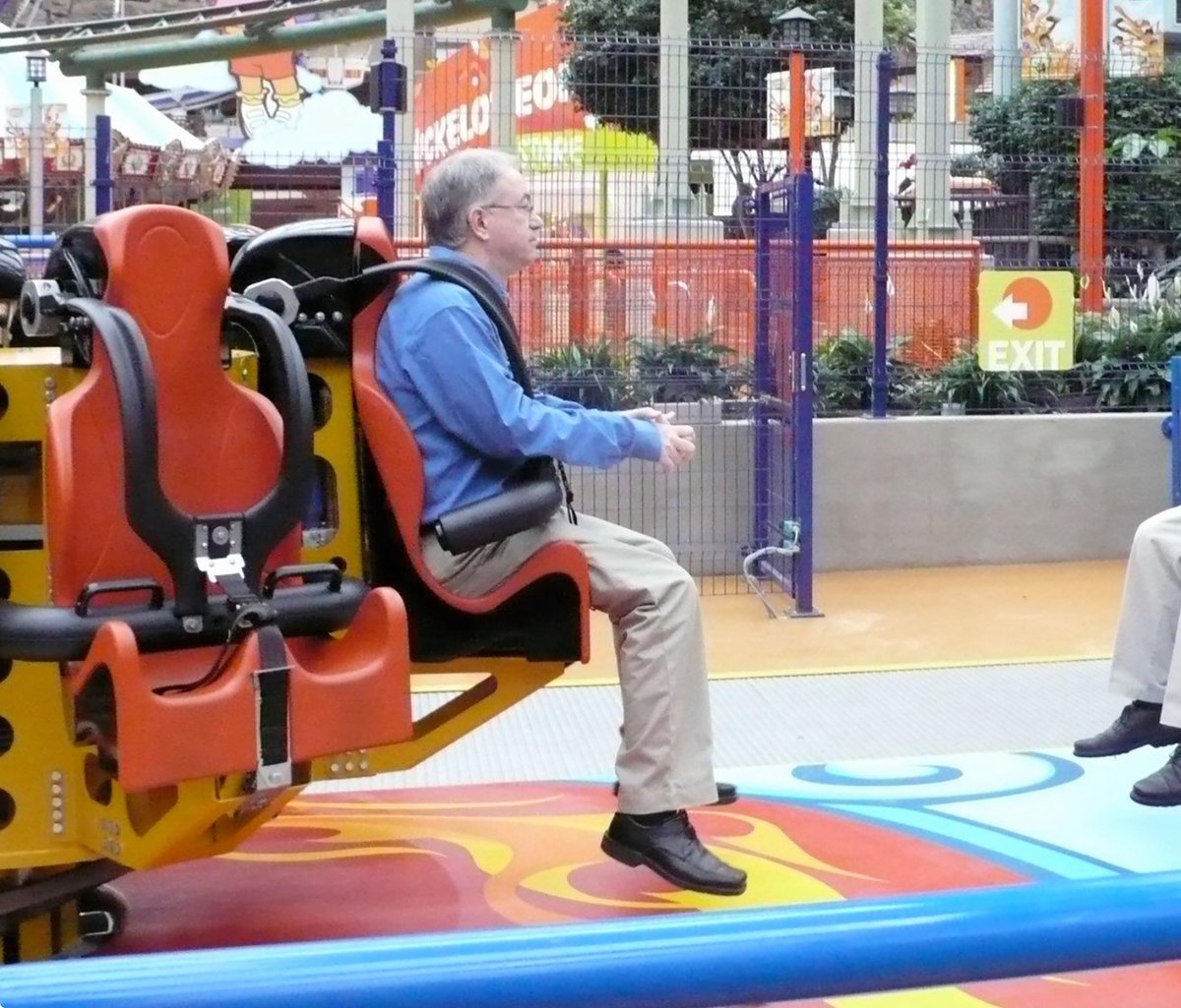 Test riding at Mall of America a Intamin ‘surf rider’ roller coaster. This ride was to prove to executives that the ride would be a good fit to become the R C Racer. The spin was removed and the ride slightly trimmed. Today the Racer is in 3 Disney parks worldwide. #Pixar