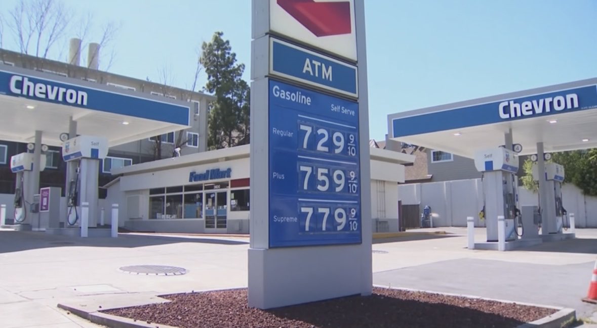 One gallon of gas (Menlo Park) above the federal hourly minimum wage.