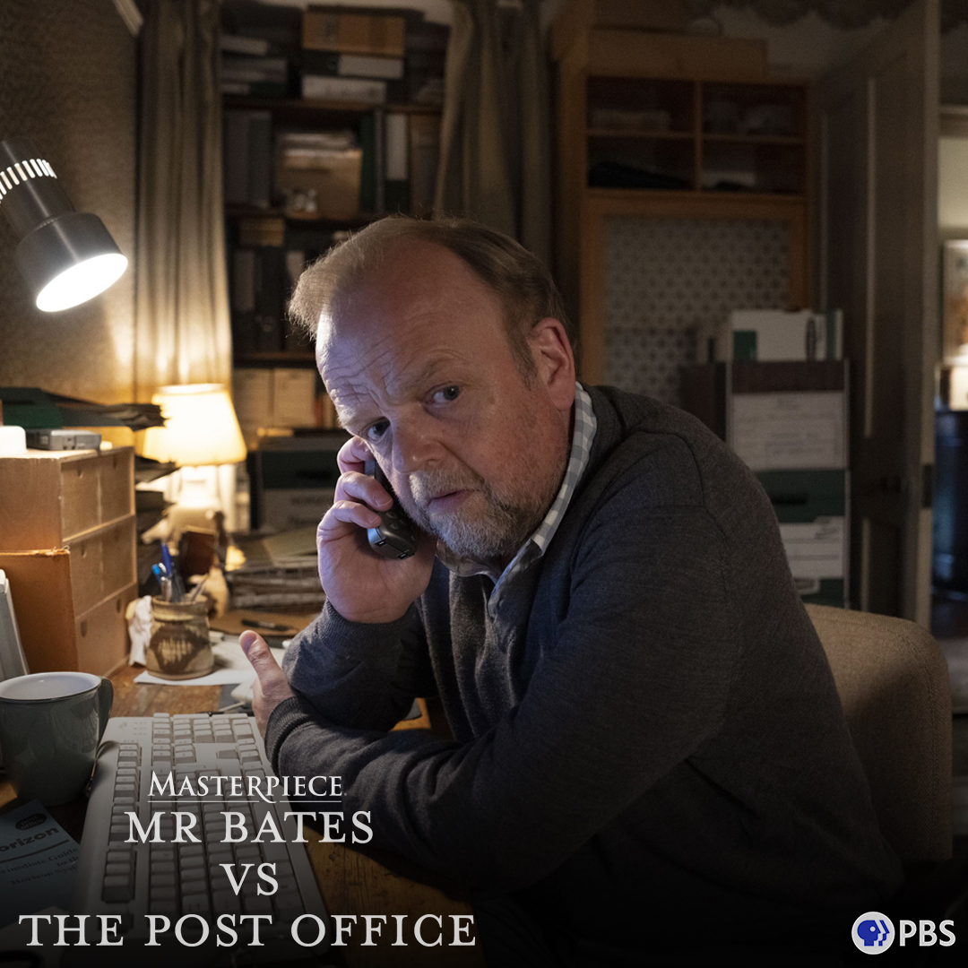 masterpiecepbs's tweet photo. When Alan speaks with a subpostmaster that's really struggling, the importance of his mission is made even more clear. Don't miss a new episode of #MrBatesPBS, tonight at 9/8c on MASTERPIECE @PBS and streaming on the PBS app. https://t.co/yuT7fG6MYo