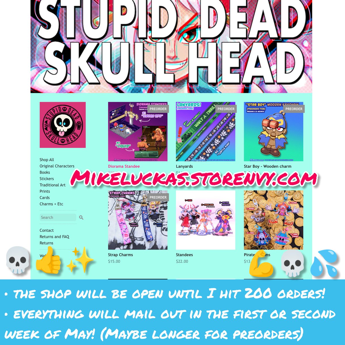 Mikeluckas.storenvy.com The Spring Sale is live! 💪💀💦💦 Don't wait, it's very likely I'll hit my limit on orders by tonight or tomorrow!