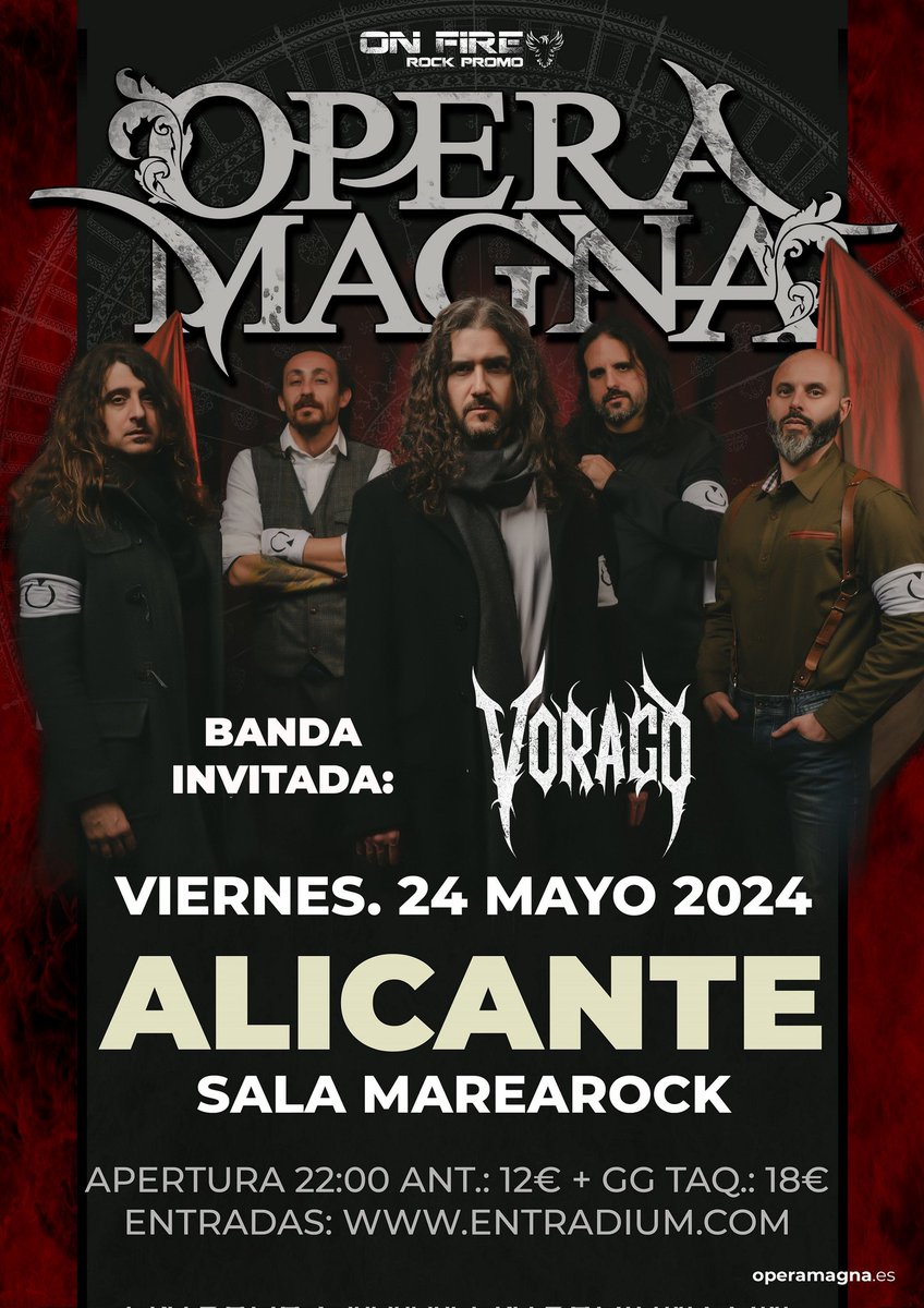 📆Próximo concierto: ALICANTE📆

🔴El viernes 24 de mayo nuestro #HeroicaTour aterrizará en la <a href="/salamarearock/">Sala Marearock</a> acompañados de la gente de Vorago.
¡Os esperamos!

👉Entradas disponibles en <a href="/entradium/">entradium</a>:
entradium.com/events/opera-m…

🔥 On Fire Management 🔥