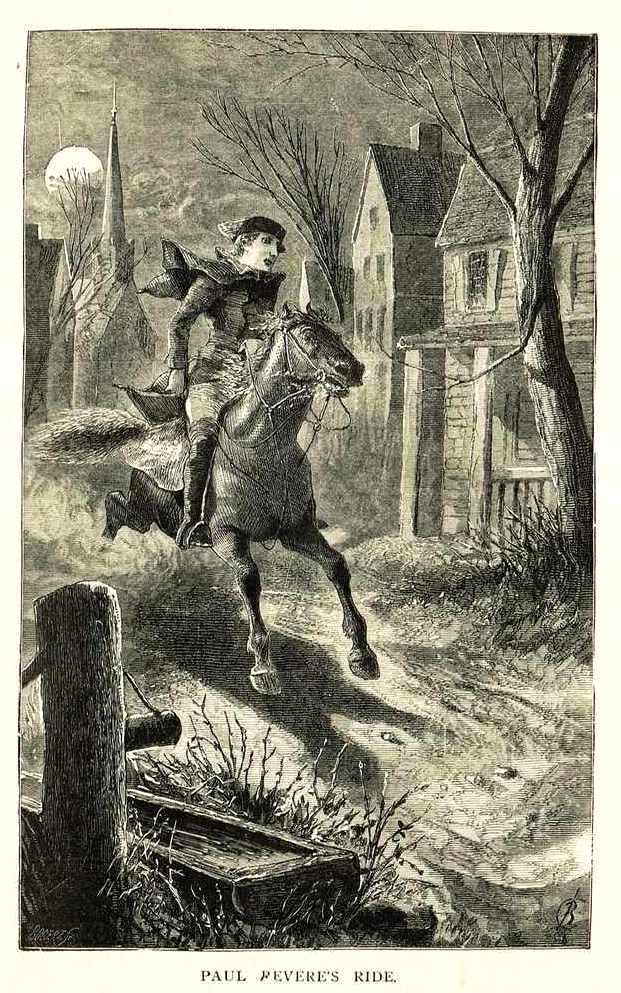 'Paul Revere's Ride' by Selmar Hess from the book : 'Pictorial History of World's Great Nations by Charlotte M. Yonge, 1882 #illustration #epicpoem #19thcentury