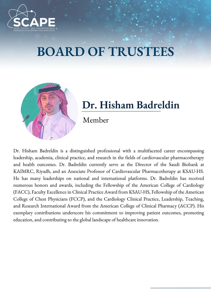 Scape_Society's tweet photo. 🇸🇦🇸🇦🇸🇦

Thrilled to extend a warm welcome to our esteemed board of trustees members! 
 
Dr. Hisham Badreldin
@87HISHAM

Your expertise and insights will be invaluable as we work towards our mission. 

Looking forward to a successful and impactful journey together! https://t.co/alObrCPtu9