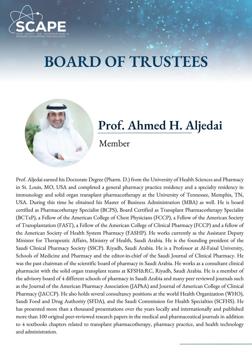 Scape_Society's tweet photo. 🇸🇦🇸🇦🇸🇦

Thrilled to extend a warm welcome to our esteemed board of trustees members! 
 
Prof. Ahmed H. Aljedai
@aljedai

Your expertise and insights will be invaluable as we work towards our mission. 

Looking forward to a successful and impactful journey together! https://t.co/MnQzSbn3gK