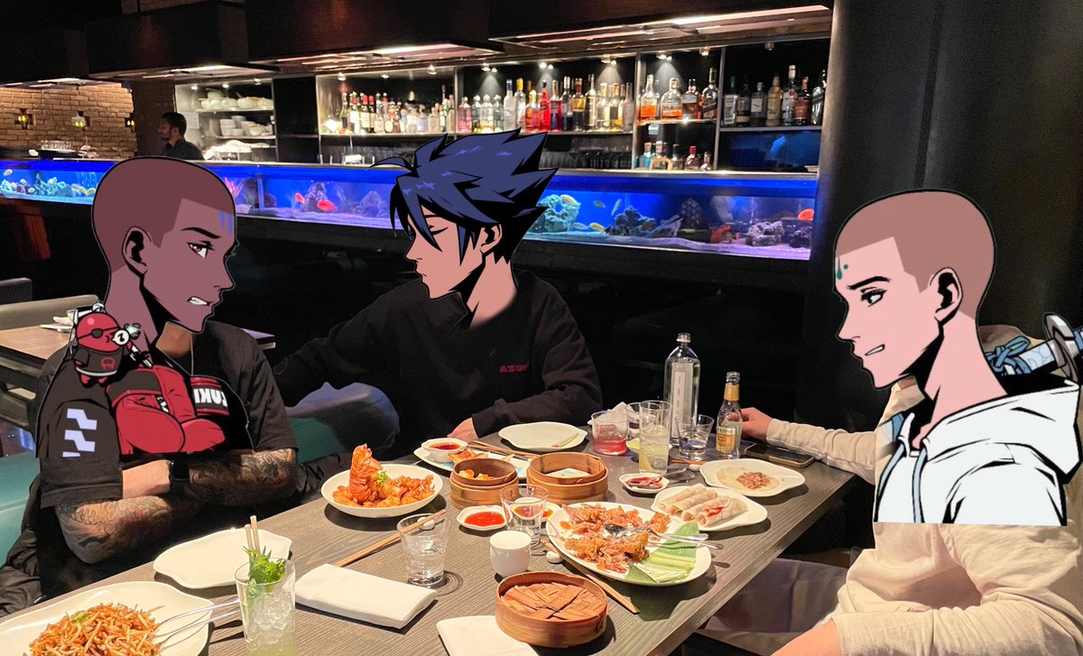 0xSirWilhelm's tweet photo. “Meetin @Azuki mfers irl round the world is the hidden utility”- BlockchainShinobi
Word, bro. Had time to visit London to meet these gents @beelzebub_zbu & @BlkChnShinobi. Tyvm Beelze for organisin & literally takin care of us makin the food #wrapmaster 😘
Until nxt time IKZ!⛩️ https://t.co/icZiLOZbOk