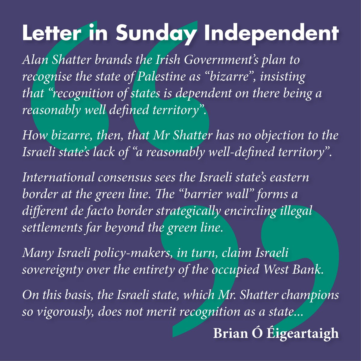 ipsc48's tweet photo. Great letter in today's Sunday Independent. #FreePalestine
"The Coalition should stop throwing shapes and simply enact the Occupied Territories Bill and the Illegal Israeli Settlements Divestment Bill."
#OccupiedTerritoriesBill #DivestmentBill https://t.co/YpCroUnOnC