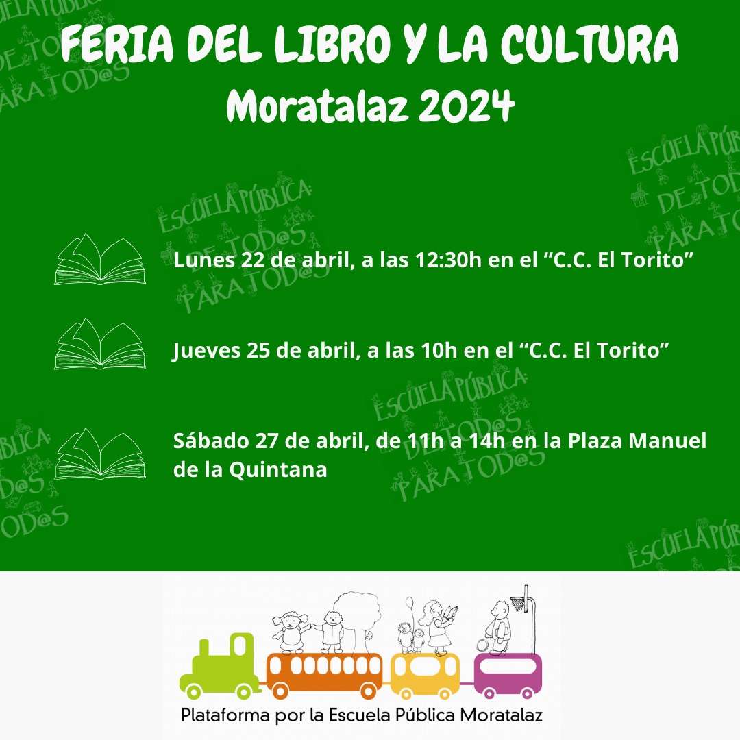 Mañana empieza la Feria del Libro y la Cultura de Moratalaz. ¡Os esperamos en todas nuestras actividades! 💚 📚