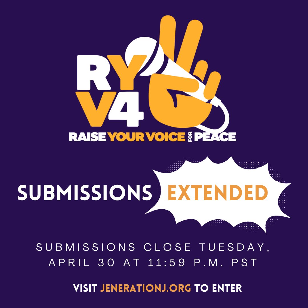 🔔 submissions have been extended for the 6th annual raise your voice 4 peace (#ryv4p) youth vocal competition 

🎙️🎸🎹 submissions now close on 4/30.

ℹ️ singers and rappers aged 13-18, go to jenerationj.org to enter.
⁠
🏆compete for $3,000 at @avalonhollywood on 5/19.