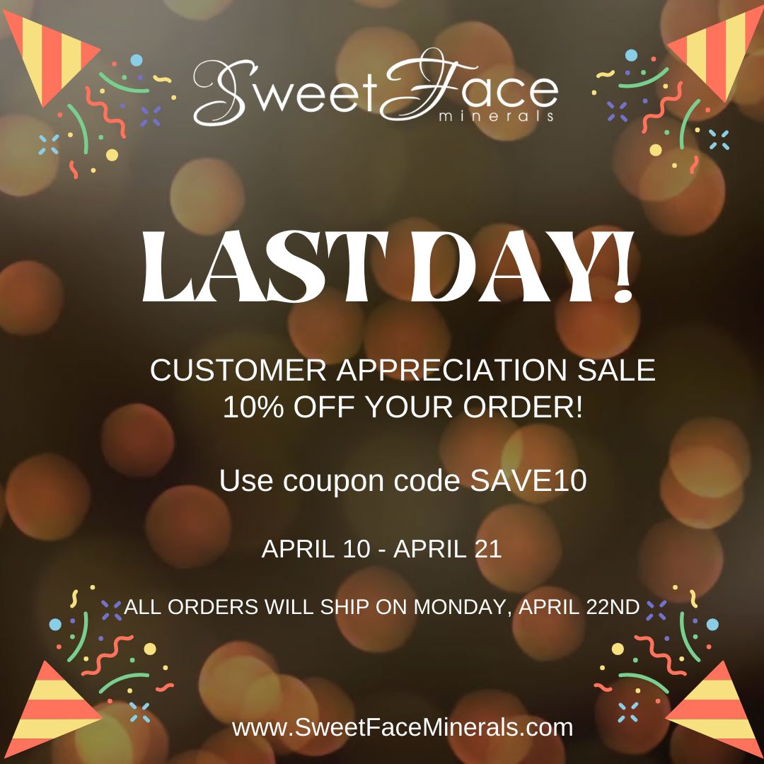 Today is the last day to get 10% off your order, stock up on your favorites, get the refill you need, order new brushes or get some gifts. Visit our website today & use coupon code SAVE10 at checkout: buff.ly/2XNFR4h 
#makeup #sweetfaceminerals #mineralmakeup #couponcode