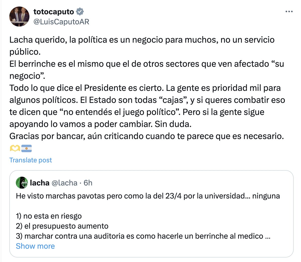 'El Estado son todas 'cajas'', dice el ministro cajero de Economía que nos endeudó, que garantizó la fuga de los héroes del Yao Yao. Habla de la marcha universitaria como un 'berrinche' por un 'negocio': la educación es un DERECHO en nuestro país. El 23 defendemos ese derecho.