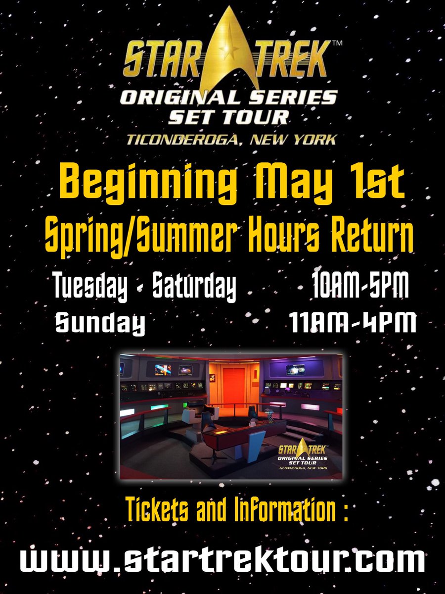 startrektour's tweet photo. 🚨 RED ALERT 🚨 New Hours Starting May 1st!
#MakeTheTrek to historic Ticonderoga,NY and make some Star Trek memories!
https://t.co/CQm88oEtVY https://t.co/JIqoJ6dswi