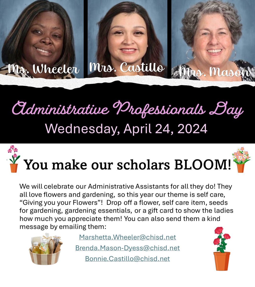 Collegiate Prep (@chisdcp) on Twitter photo Join us in showing our appreciation for our administrative assistants by giving them flowers this Wednesday! We are so grateful for their hard work and dedication. <a href="/DrXavierLewis/">Dr. Lewis</a>  <a href="/LoweTyesha/">Tyesha Smith Lowe</a> <a href="/cedarhillisd/">Cedar Hill ISD</a> @ChcpPta Join us in showing our appreciation for our administrative assistants by giving them flowers this Wednesday! We are so grateful for their hard work and dedication. <a href="/DrXavierLewis/">Dr. Lewis</a>  <a href="/LoweTyesha/">Tyesha Smith Lowe</a> <a href="/cedarhillisd/">Cedar Hill ISD</a> @ChcpPta
