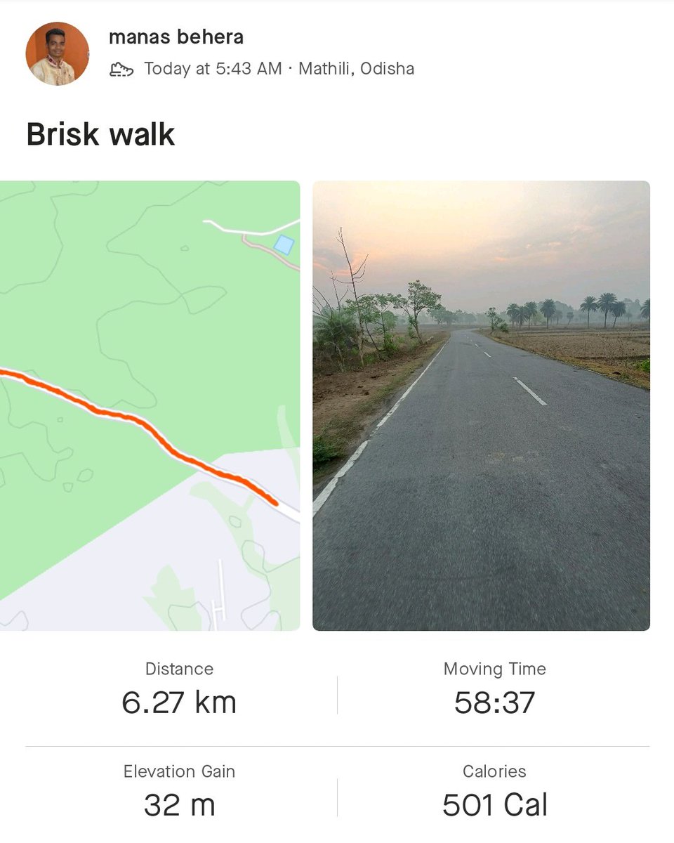 Day 192*🚶morning brisk walk 6 Km done ✅
#RojanaEkghanta 🌞
