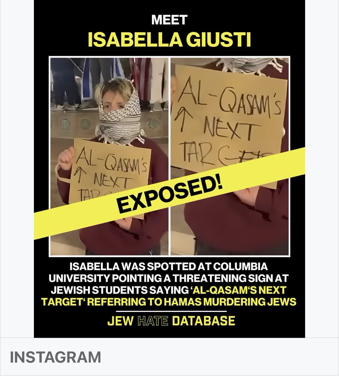 ⁦@Columbia⁩  ⁦@canarymission⁩ ⁦@ShirionOrg⁩  #isabellagiusti #antisemites #jewhatred