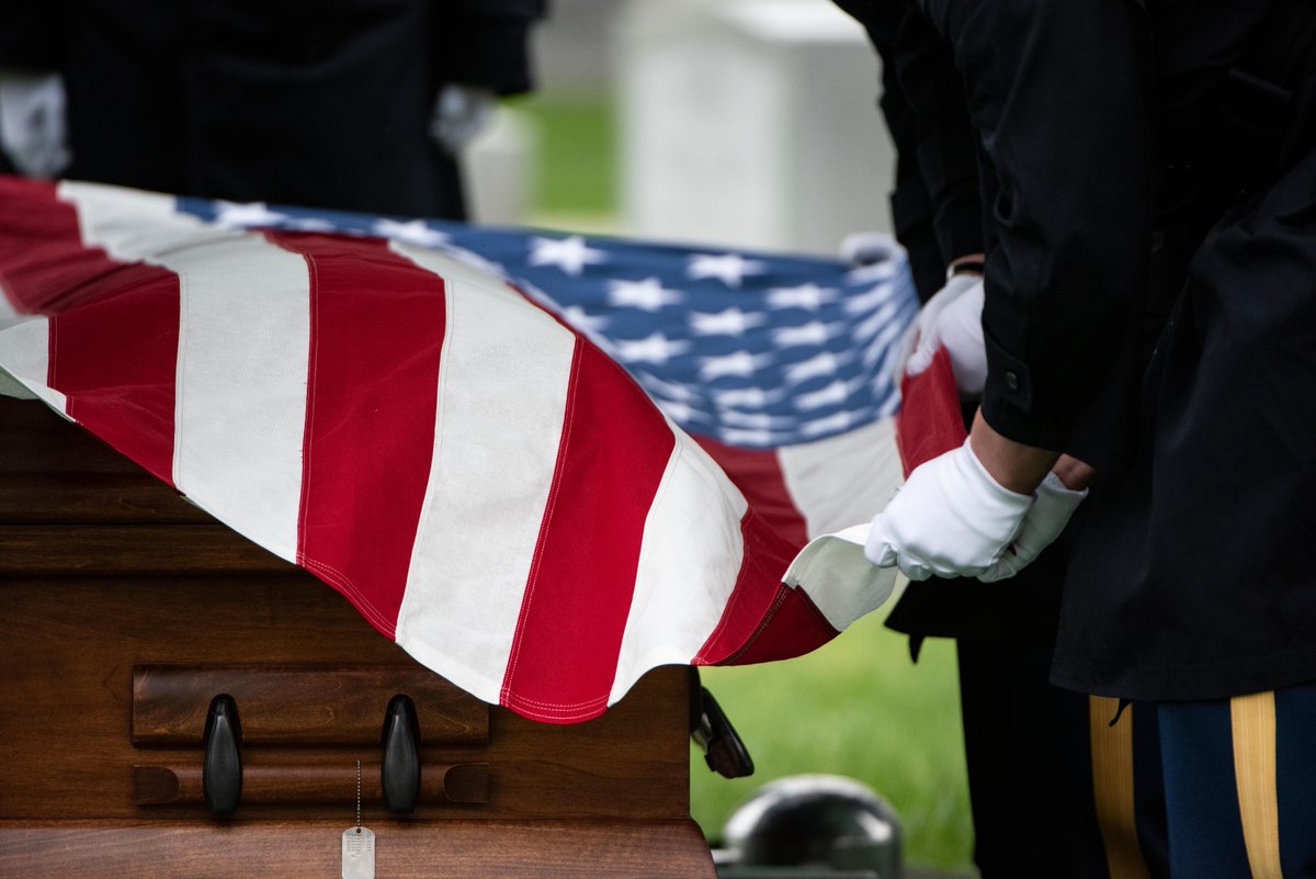 Missing no more. Honored in rest. @usarmyoldguard Soldiers fold an American flag above the coffin of a #USArmy airman who had been missing for more than 80 years. Sgt. Irving Newman was buried earlier this month at @ArlingtonNatl.