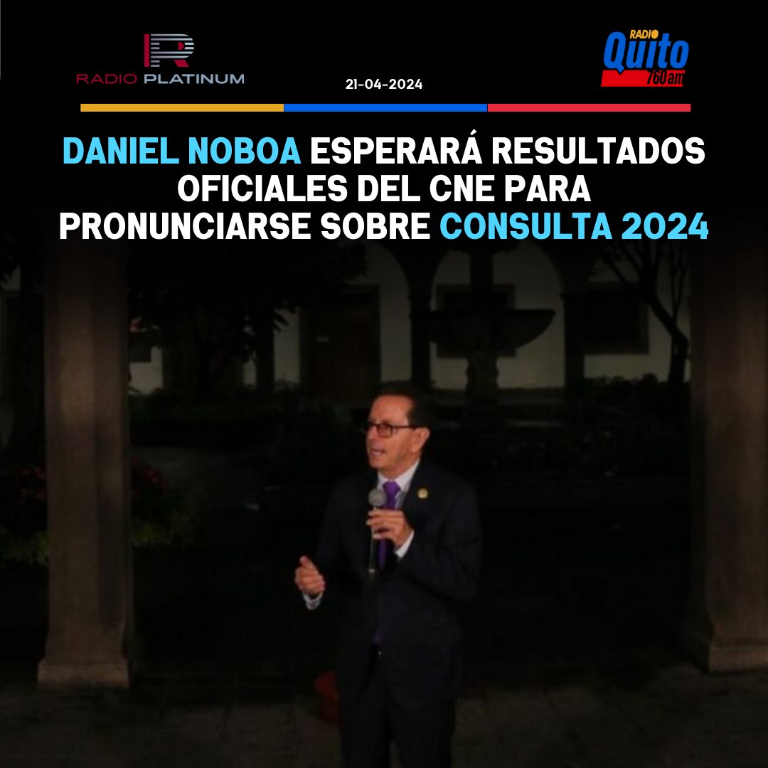 El presidente Daniel Noboa se pronunciará el día de mañana, lunes 22 de abril de 2024, sobre los resultados de la consulta popular y referendo 2024, hasta que el Consejo Nacional Electoral (CNE) dé un informe oficial. EL COMERCIO