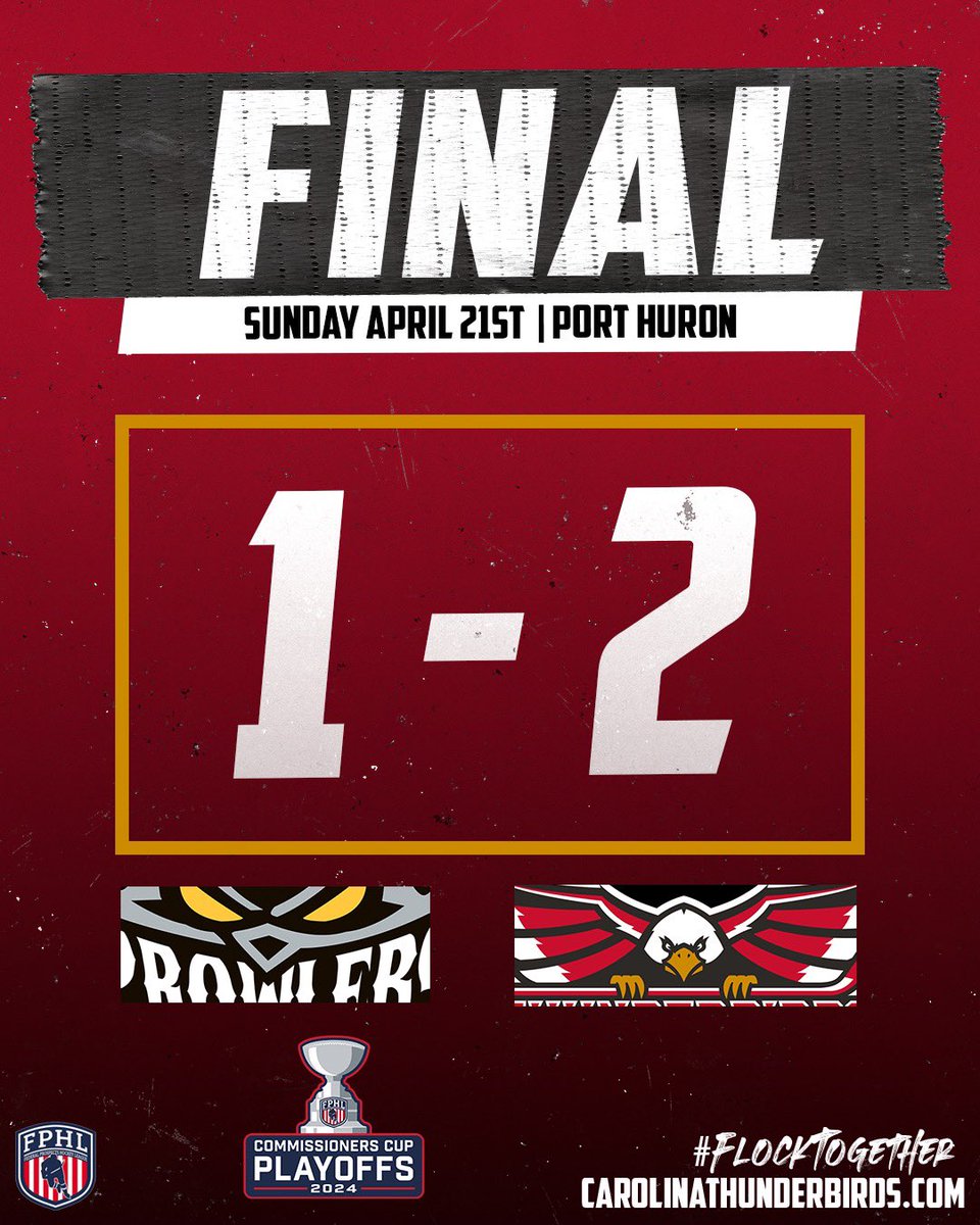 Thunderbirds clinch victory in overtime, defeating Port Huron Prowlers 2-1! We’ll see you back on home turf next Friday for the next round of playoffs! ⚡️ 🏒 #Flocktogether #CarolinaThunderbirds #Unfinishedbusiness