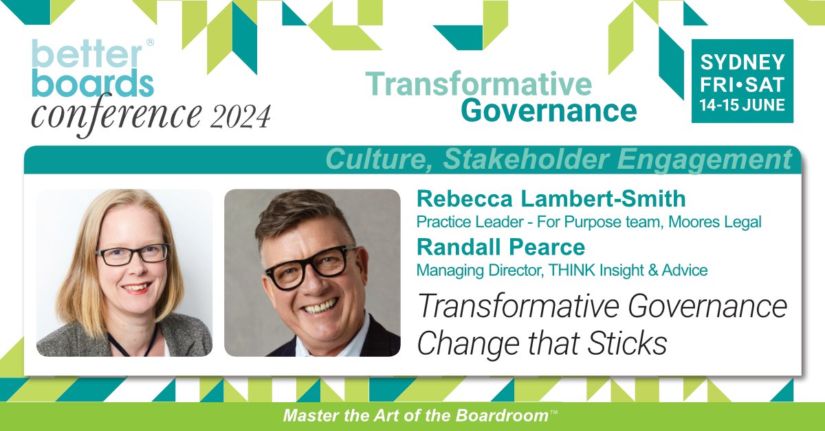 How do you get 🌟 governance change 🌟 'right'?

Join Randall and Rebecca at this year's Better Boards Conference and gain concrete steps to drive transformative change! 🚀

Master the Art of the Boardroom
#Culture #StakeholderEngagement