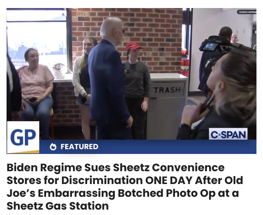 Crazy has come to define the Biden administration. One day after Biden had a failed photo-op at a Sheetz store to try and compete with the successful April 12th Chick-Fil-A visit by Trump, his admin SUES Sheetz for NOT HIRING FELONS. 🤣