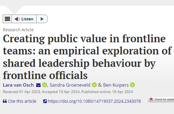 Public Management Review (@pmreview_) on Twitter photo Open access: Lara van Osch, Sandra Groeneveld and <a href="/benskuipers/">Ben Kuipers</a> interview frontline officials and direct supervisors in Dutch public organizations to explore how frontline officials in teams employ leadership behaviour aimed at creating public value tandfonline.com/doi/full/10.10… Open access: Lara van Osch, Sandra Groeneveld and <a href="/benskuipers/">Ben Kuipers</a> interview frontline officials and direct supervisors in Dutch public organizations to explore how frontline officials in teams employ leadership behaviour aimed at creating public value tandfonline.com/doi/full/10.10…