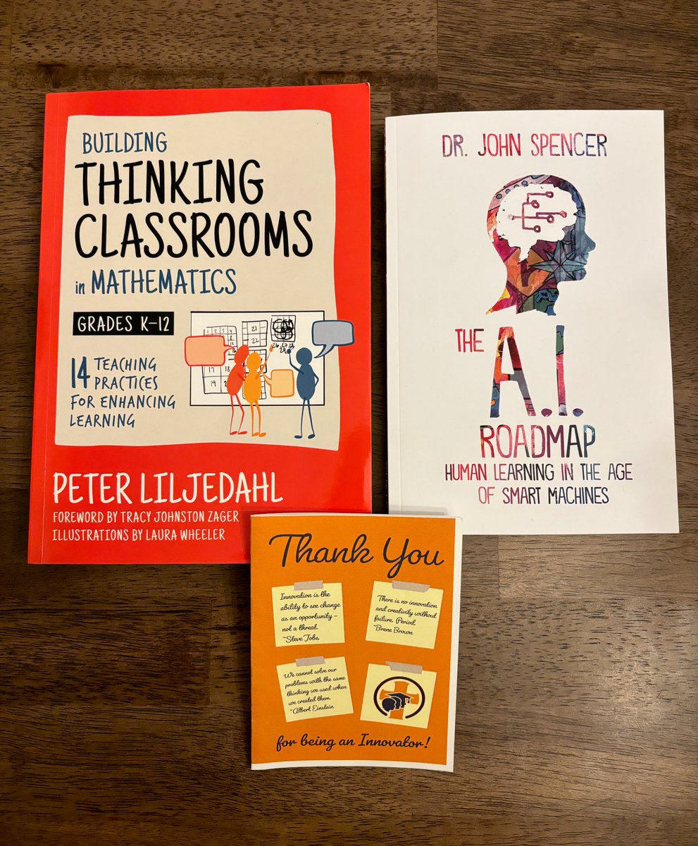 Spencer Burton (@spencerburton) on Twitter photo As an educator, there’s no end to #LearningAboutLearning! 🧠🤓
I’ve been diving deep into Building #ThinkingClassrooms in Mathematics by <a href="/PeterLiljedahl/">Peter Liljedahl</a> and The #AI Roadmap by <a href="/spencerideas/">Dr. John Spencer</a> 📚
Shout out to <a href="/WCDSBInnovates/">WCDSBInnovates</a> for the resources! #LifelongLearning #edchat As an educator, there’s no end to #LearningAboutLearning! 🧠🤓
I’ve been diving deep into Building #ThinkingClassrooms in Mathematics by <a href="/PeterLiljedahl/">Peter Liljedahl</a> and The #AI Roadmap by <a href="/spencerideas/">Dr. John Spencer</a> 📚
Shout out to <a href="/WCDSBInnovates/">WCDSBInnovates</a> for the resources! #LifelongLearning #edchat