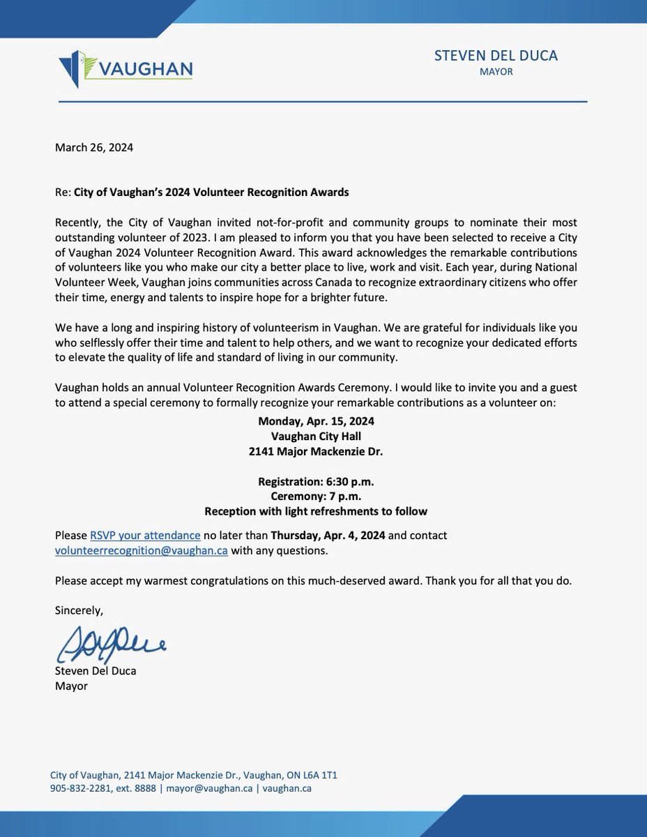 socialknowhow's tweet photo. Congratulations! @eliogatto of #socialknowhow You have been nominated and will be receiving the City of Vaughan’s Volunteer Recognition Award! This special award honours individuals who have gone above and beyond for the betterment of their community. | #vaughan https://t.co/JZnB8VFHFZ