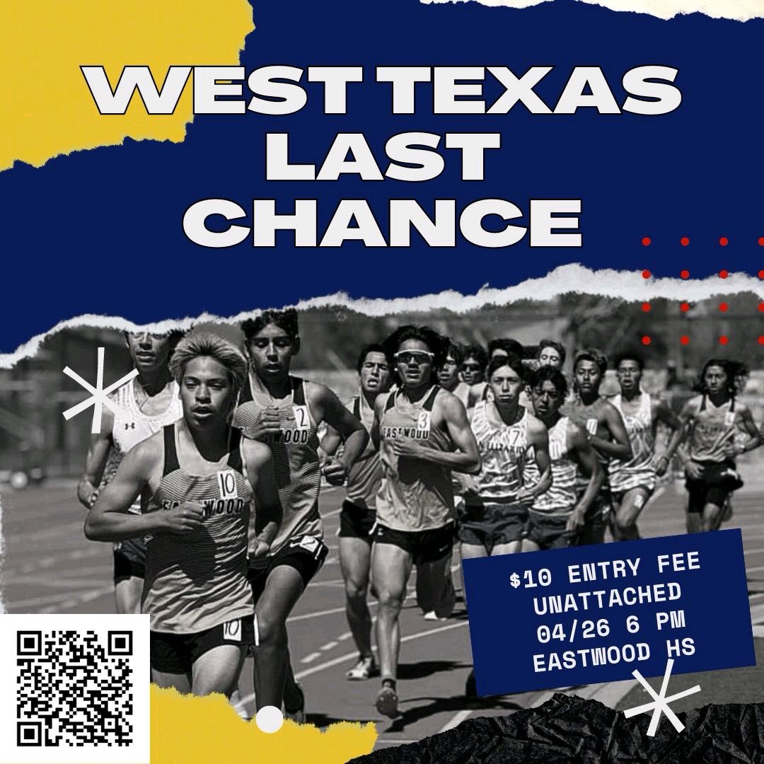 ‼️EP track athletes don’t forget to sign up for the West Texas last chance. Events that will be offered will be the 100m, 200m, 400m, and 1600m. We will also have a mixed 4x400m relay which will be the last event; $20 per team and you pay on site and will be registered on site.
