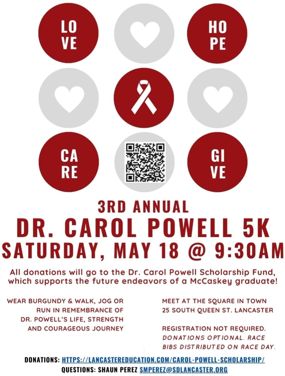 Please consider joining us on May 18 @ 9:30am to honor & celebrate the incredible life & legacy of Dr. Carol Powell. This is a free event. Optional donations can be made here ⬇️ lancastereducation.com/carol-powell-s…
