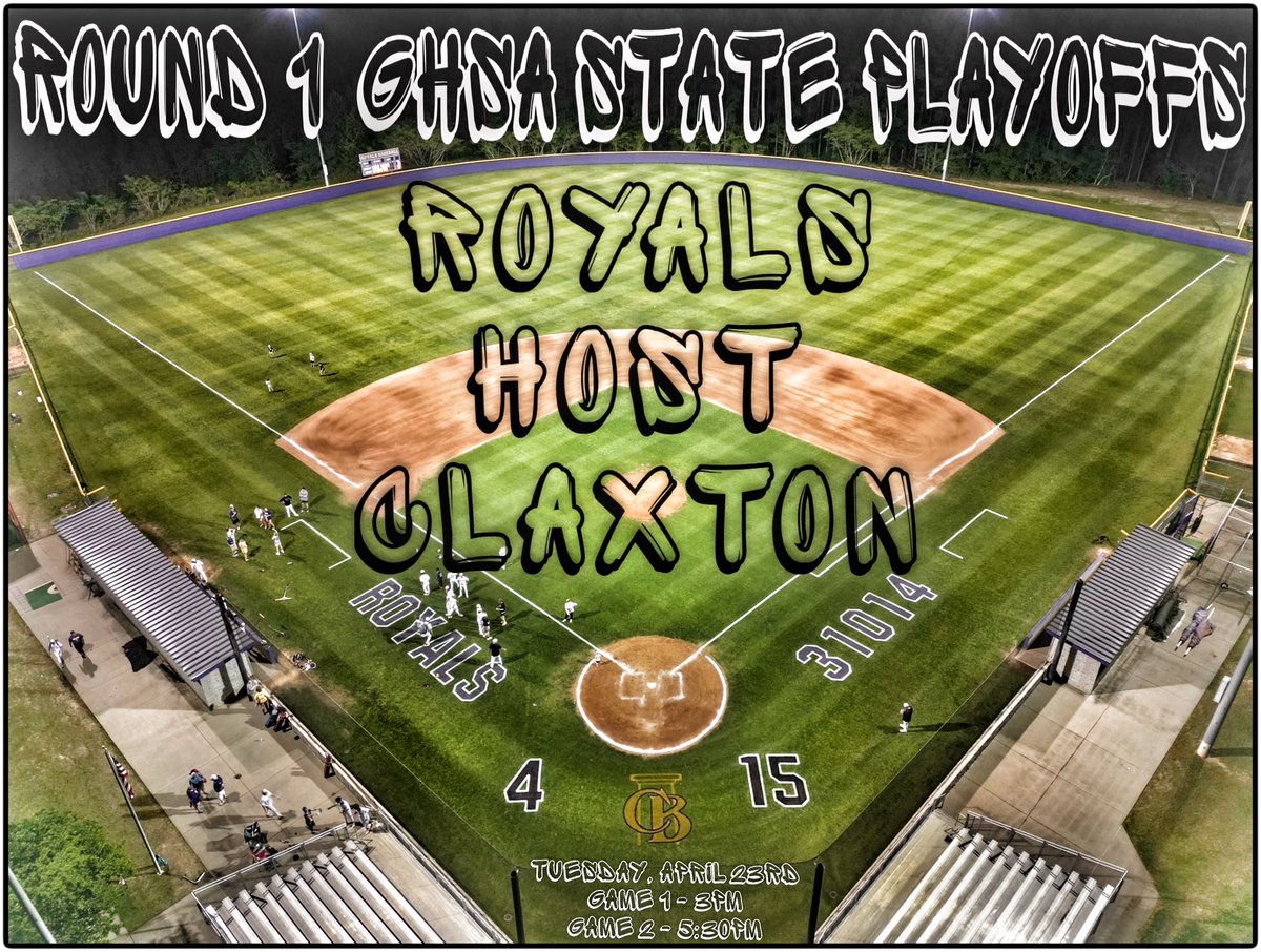 ROUND 1
GHSA A State Playoffs
Tuesday, Game 1 @ 3pm
👑 vs. 🐯
#31014Baseball