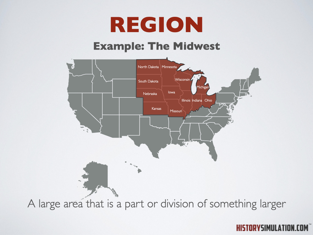 #SocialStudies #Concept Region: A large area that is a part or division of something larger historysimulation.com/social-studies…