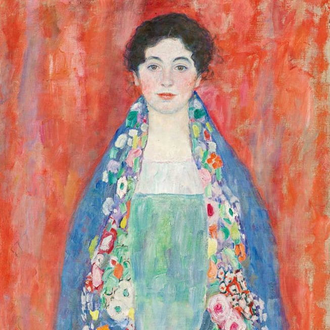 クリムトの作品「Portrait of Fräulein Lieser」（1917）です。リーザー嬢の肖像とでも訳すべきでしょうか。この作品は彼の死の直前に描かれ署名もされず一世紀近く行方不明。しかし無事に今年発見されました。今月24日にオークションにかけられる様ですが、落札額は80億円以上とも予測されています。