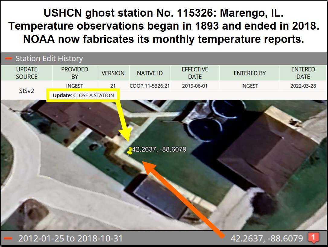 Marengo, IL also has a temperature ghost station: USHCN No. 115326. It appears that, when in operation, the station did not meet NOAA location requirements.