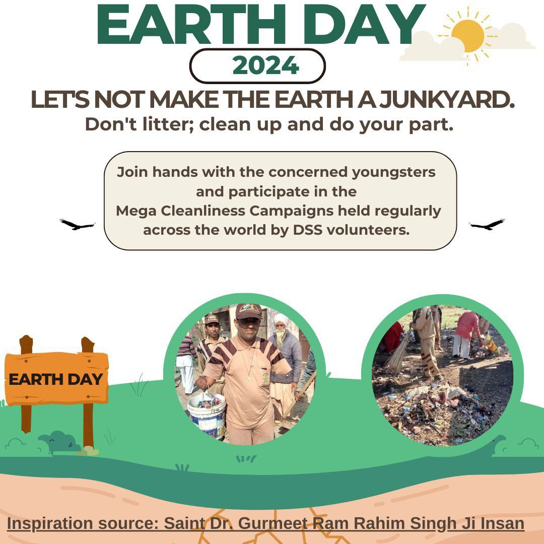 #EarthDay encourages us to think about the environmental challenges & how we should resolve them, Under the guidance of Saint Dr MSG Insan, Bye-Bye Ethene, Nature Campaign, Energy conservation etc. are run by DSS which contribute to save our planet #EarthDay2024 #EarthDayEveryDay