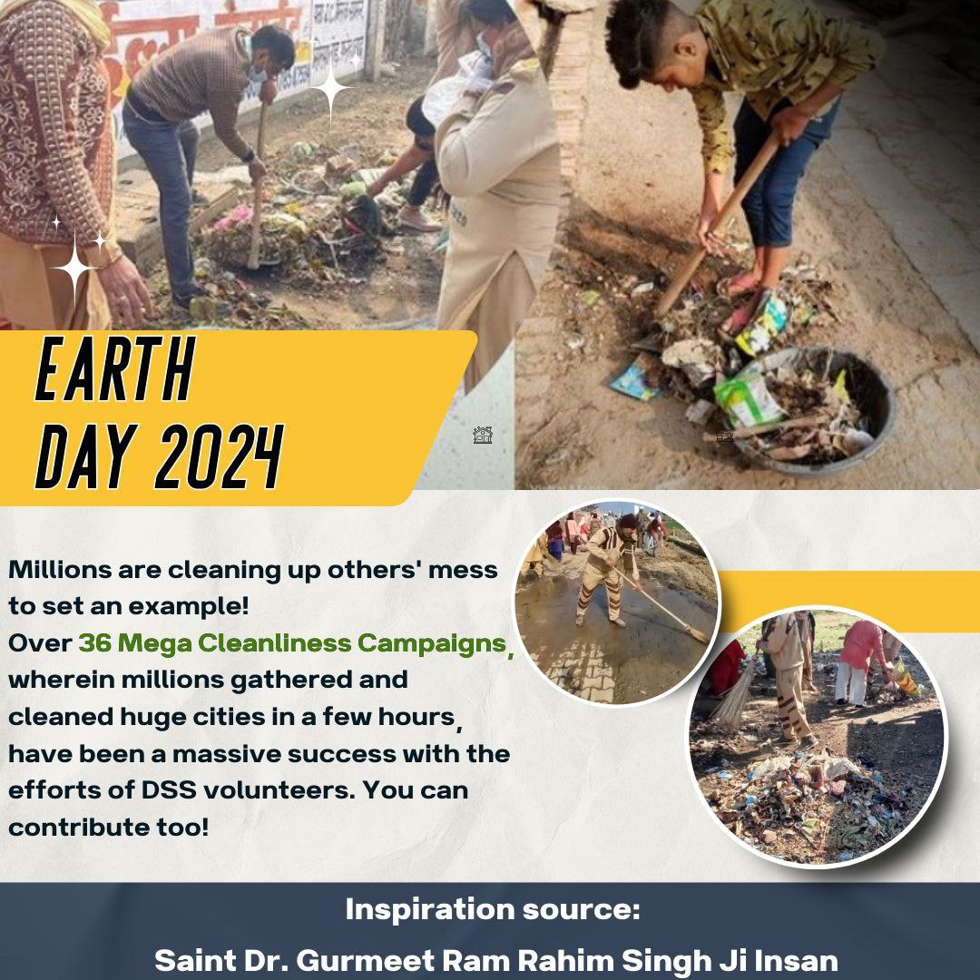 Under the guidance of Saint Dr MSG Insan ji, Bye-Bye Ethene, Nature Campaign, Organic farming, Cleanliness Campaign, Energy conservation etc. are run by Dera Sacha Sauda which contribute a lot to save our planet.
#EarthDay
#EarthDay2024
#EarthDayEveryDay