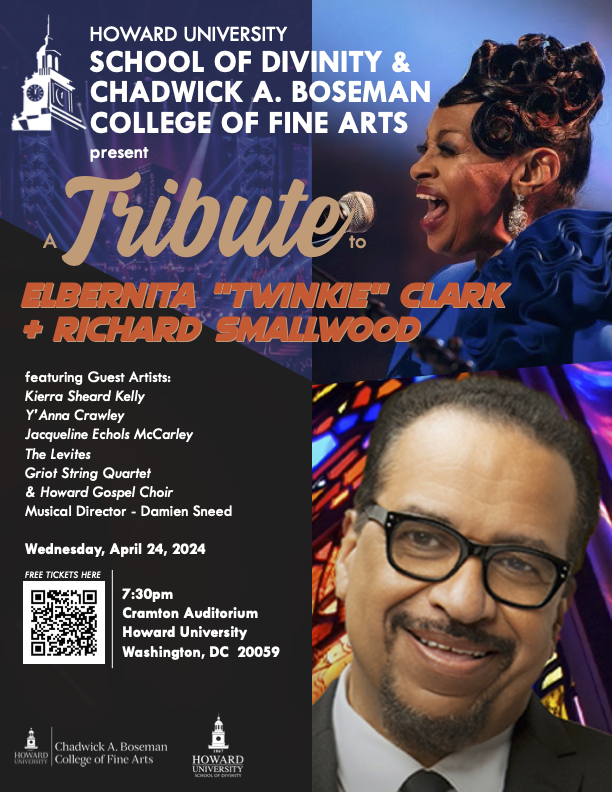 HUSDIVINITY's tweet photo. Join us this Wednesday, April 24 as the @HUFineArts and @HUSDIVINITY host a tribute concert to two #GospelMusic greats. 7:30pm. Cramton Auditorium. https://t.co/VwEGpnUJUQ https://t.co/rHpLZKikD2
