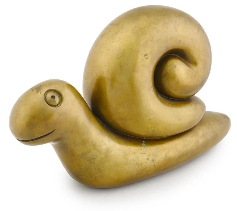 Tom Otterness (American, b. 1952) #Snail, 2004 bronze with gold patina 10 ½ x 5 5/8 x 17 in mutualart.com/Artwork/Snail/…