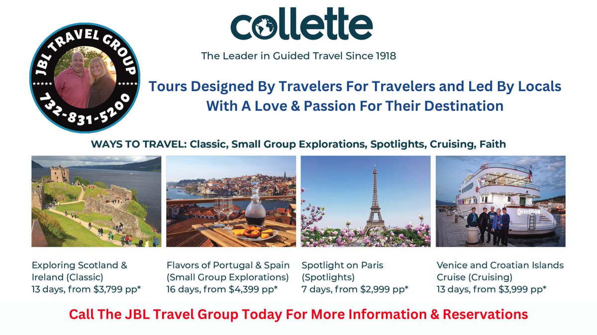 Explore the world with our escorted tours led By Locals with a love & passion for their countries. with our partners #collette the leader in #escortedtours since 1918 Call the #jbltravelgroup today for more information and reservations!