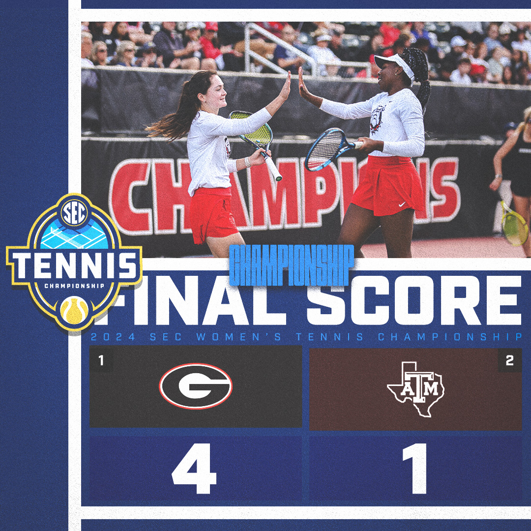 How bout them DAWGS🐶 @UGAWomensTennis secures the victory over Texas A&M and wins back-to-back SEC Titles! #SECTennis x #SECChampionship