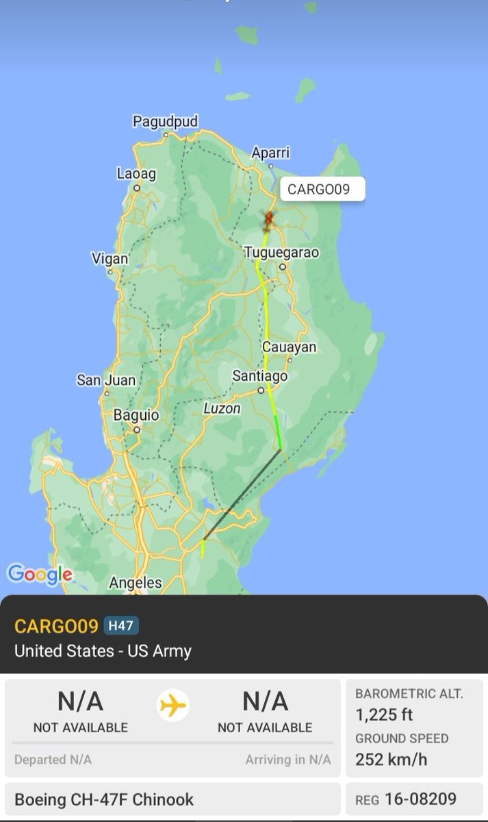 Oceanworldfree's tweet image. 🇺🇲US Army 25th Aviation Regt, 25th Infantry Div 

16-08209 #AE5A04 CARGO09 #Aparri, N #Luzon coast

Boeing CH-47F Chinook