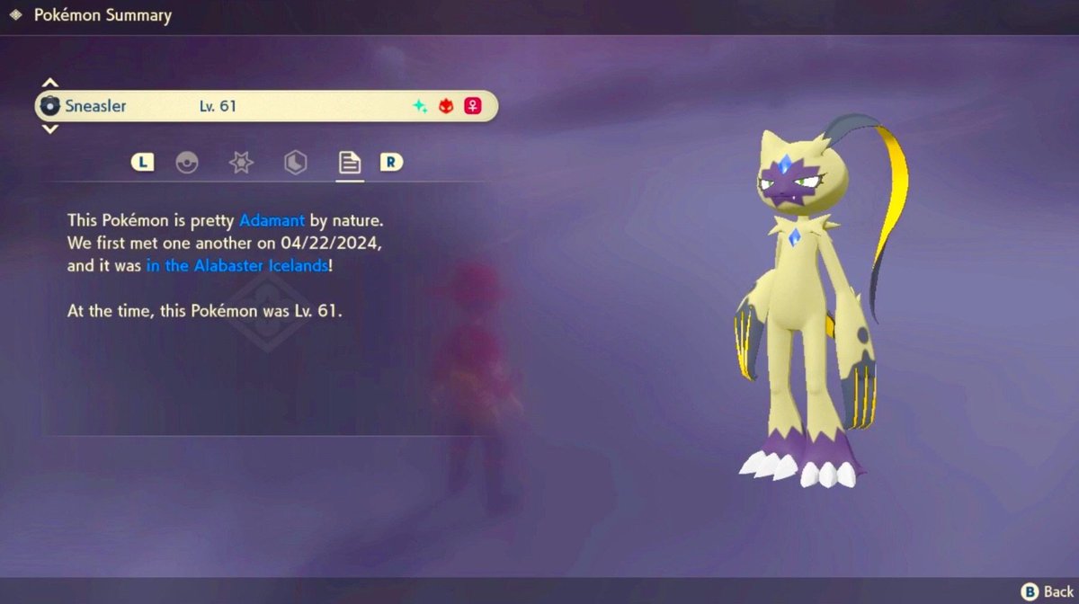johtothekid's tweet photo. Found this randomly last night 🌃 shiny Adamant nature Alpha Hisuian Sneasel! I wanted this shiny Alpha for awhile now and got it with a perfect nature hyped! 😊
#Pokemon #Pokemonlegendsarceus #Shinyalpha https://t.co/3JjuC17DQa