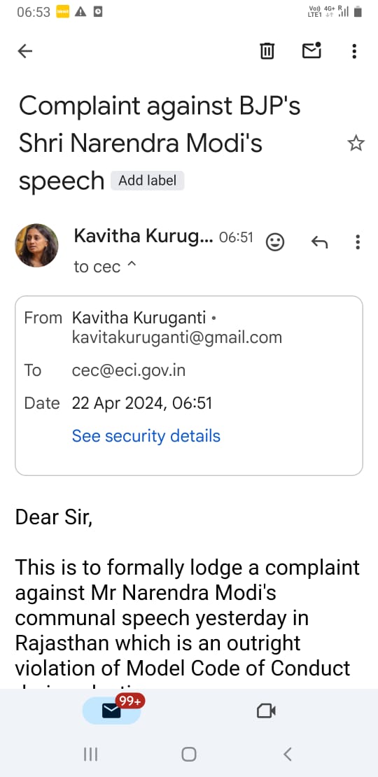Requesting all my friends and acquaintances here to take a few minutes to formally complain over email to the Chief Election Commissioner over @narendramodi s Rajasthan speech. Write to cec@eci.gov.in. Attach PM video pl. Let the regulator know that citizens are not sleeping!