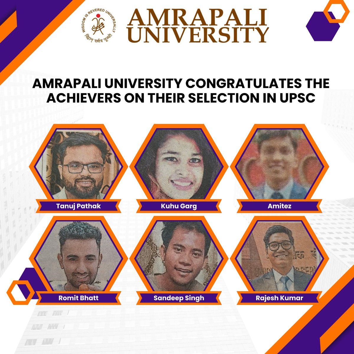 Heartiest Congratulations to the achievers on their selection in UPSC. We are proud of your achievements.

#amrapali #amrapaliuniversity #bestuniversity #bestcollege #upsctoppers #uttarakhandtoppers #uttarakhand #upsc #ias