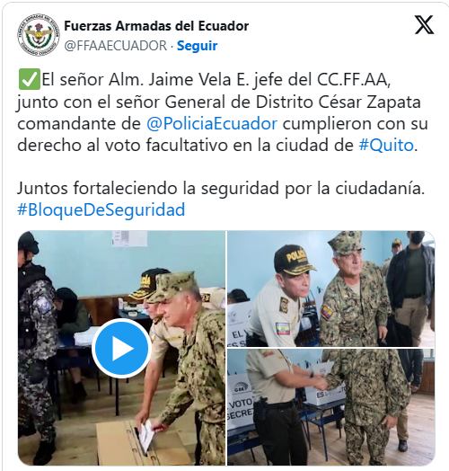 augustotandazo's tweet photo. Comunicado de las Fuerzas Armadas que viola el silencio electoral en pleno día de las votaciones induciendo subliminalmente a votar por el SI. Esto tiene que sancionarse y también a los Jefes de las FFAA y Policía que se prestaron para este sainete. https://t.co/Vj33Dlj54e