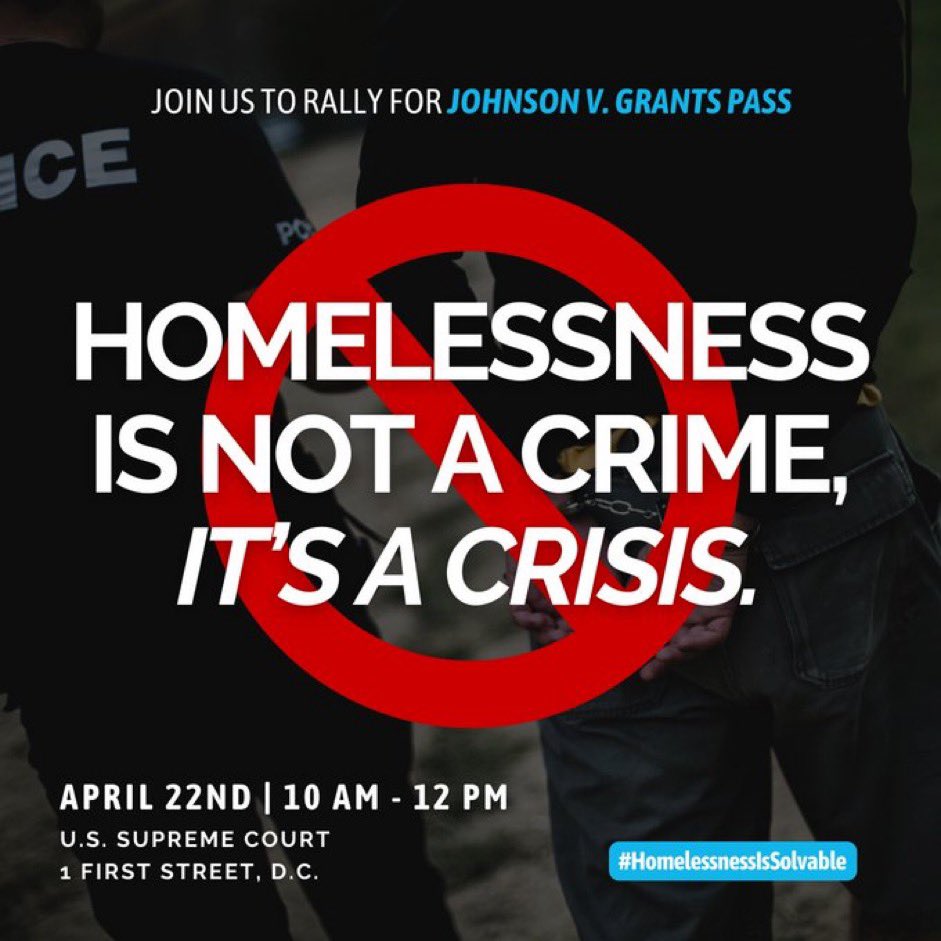 ❗️I hope to see you tomorrow at 10am the Supreme Court, to rally for the rights of unhoused people! If you can’t make it there, participate in a local event. #HomelessnessIsSolvable! Find out more at johnsonvgrantspass.com