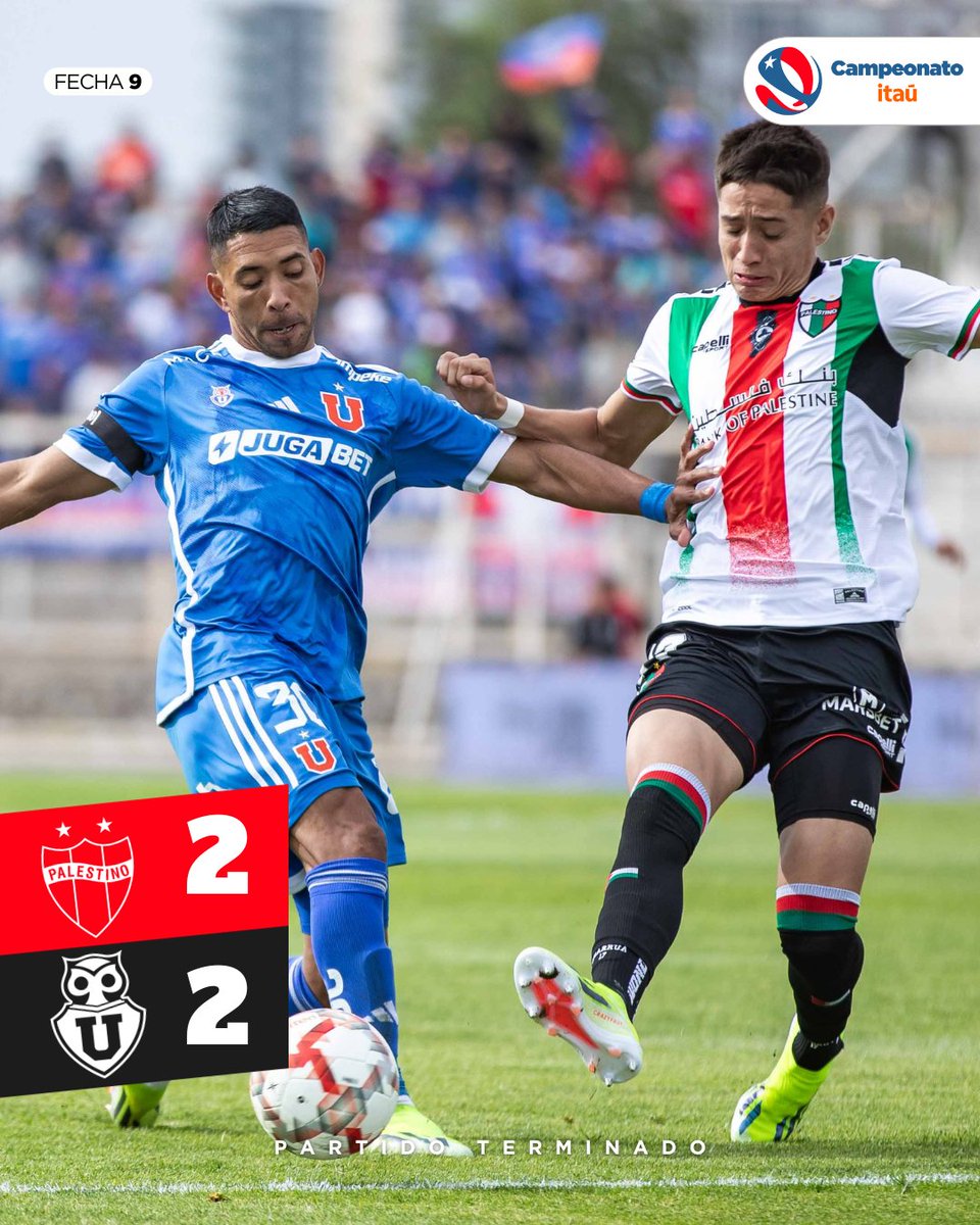 ⚽️👊⚡️Electrizante empate en La Cisterna Por la #Fecha9, @udechile igualó con @CDPalestinoSADP para mantenerse en al cima del #CampeonatoItaú La crónica del partido 🔽 campeonatochileno.cl/noticia/10648/…